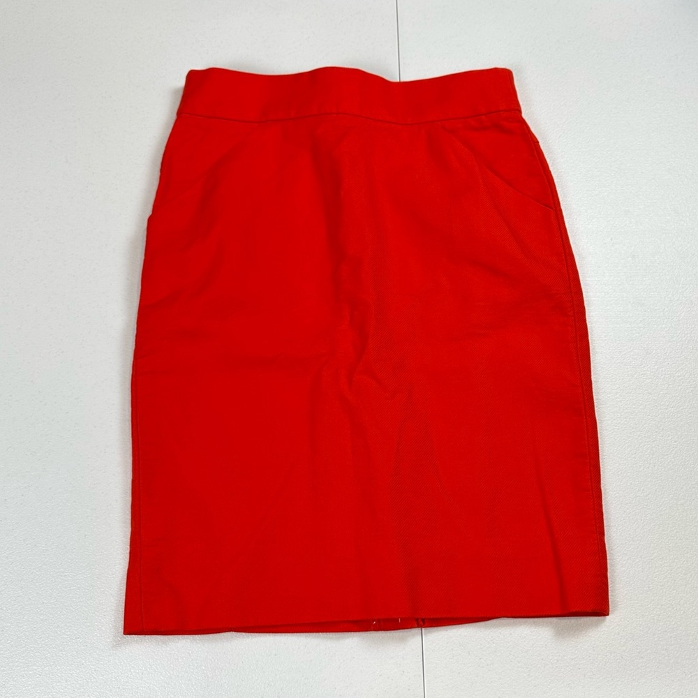 J. Crew The Pencil Skirt in Double Serge Cotton Above the Knee Pockets Red Sz 00